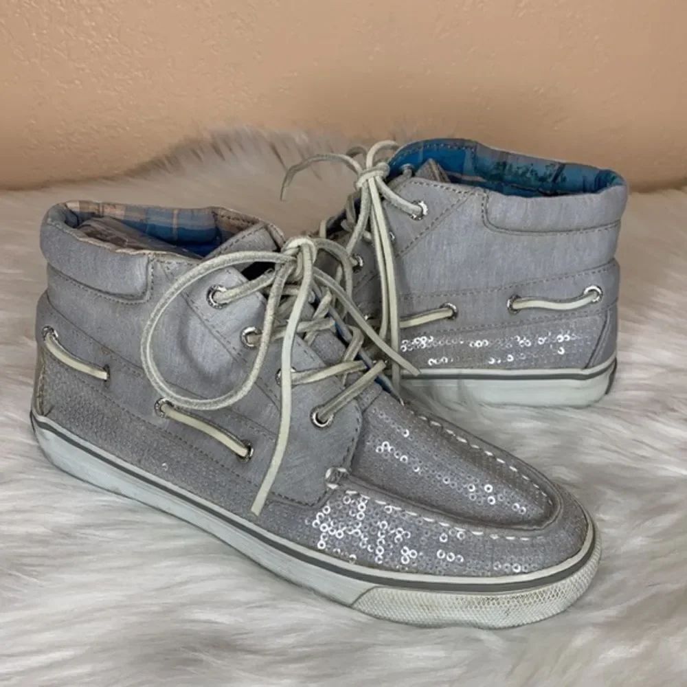 Sperry Gray Sequin Booties Sneakers Size 6